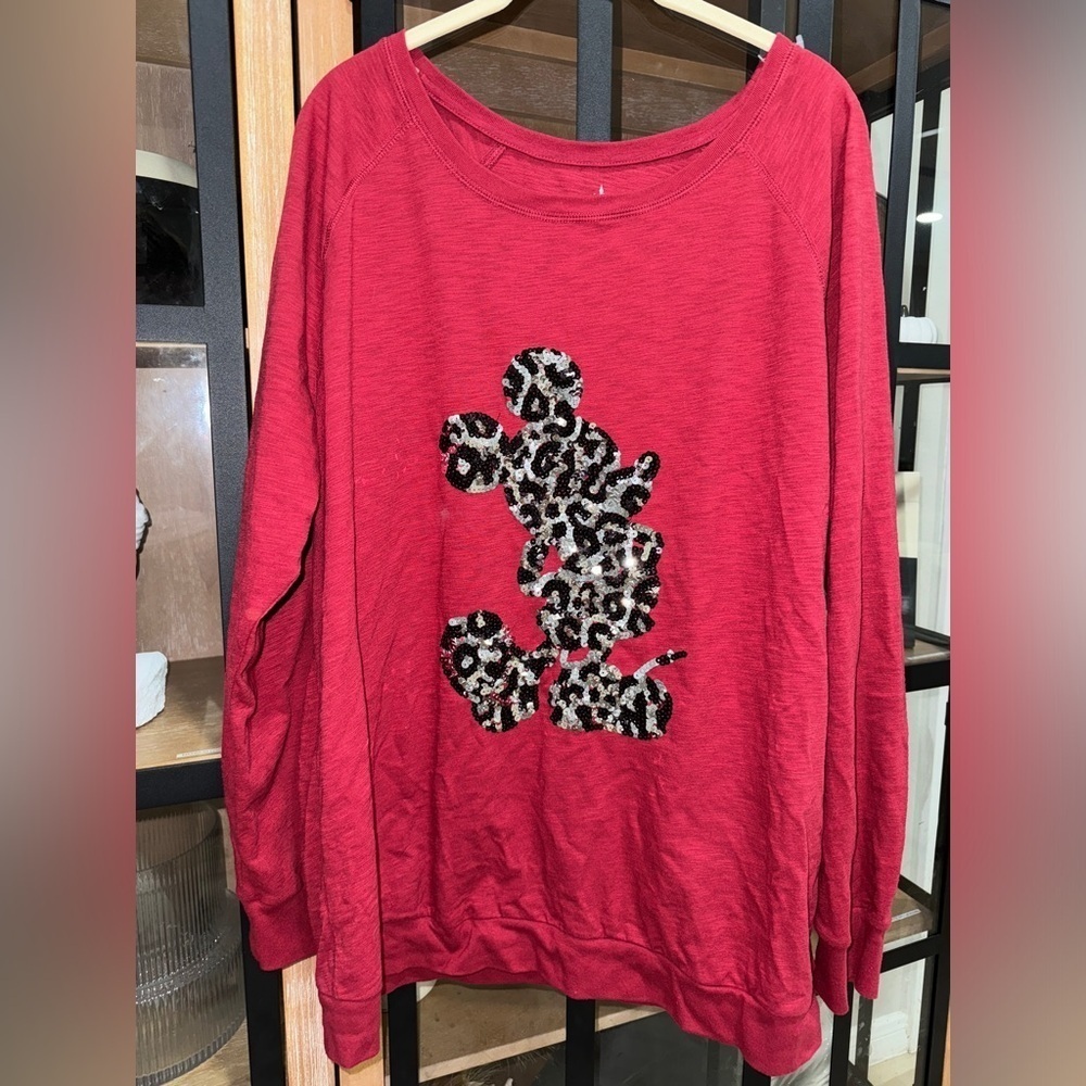 Disney Parks sequined mickey mouse long sleeve top blouse pullover crewneck plus